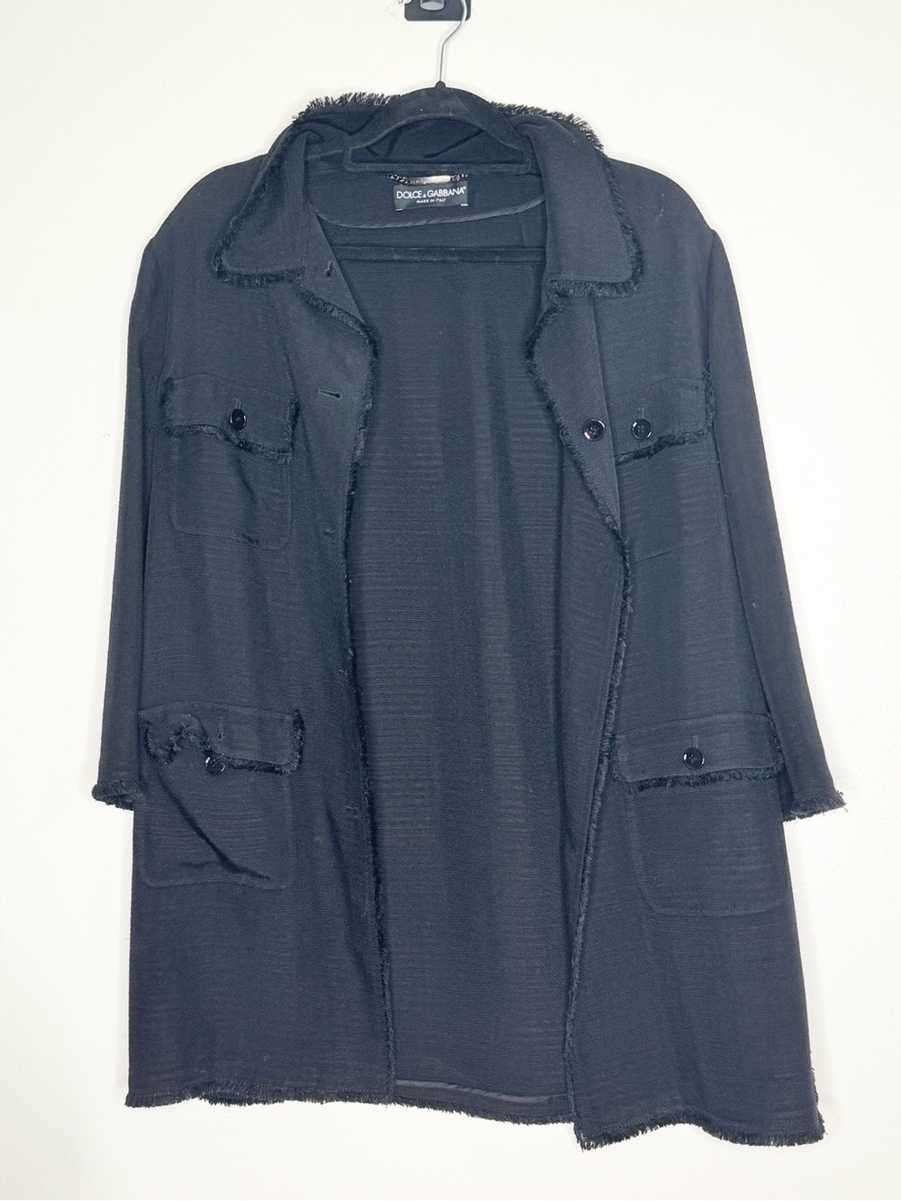 Dolce & Gabbana Archival Y2K Frayed Utility Jacket Black 100% Viscose IT 46